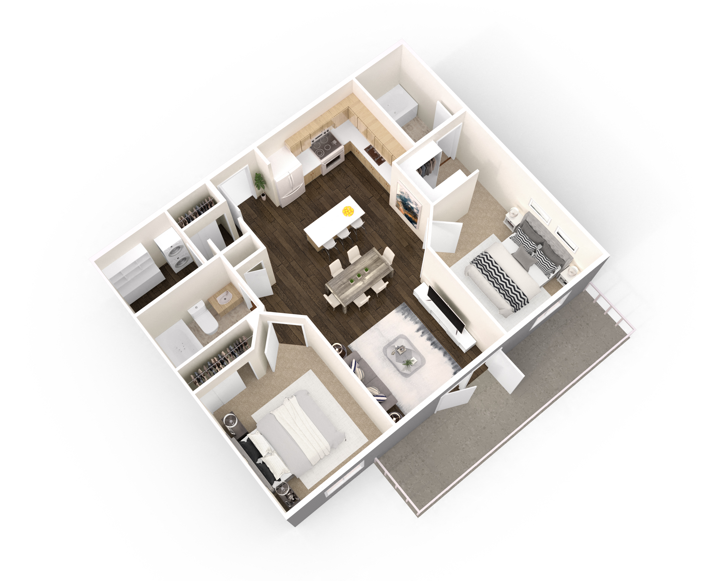 Floor plan for 2 beds, 2 baths, 918 sqft